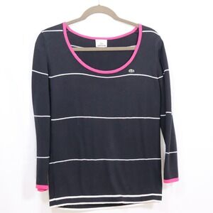 Lacoste Striped Sweater 40 Navy‎ Women Scoop Neck Preppy Pullover